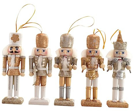 DRESSOOS Elegante Juego de Adornos Navideños de 5 Muñecos de Cascanueces de Madera para Decoración del Hogar La Oficina Y Fiestas