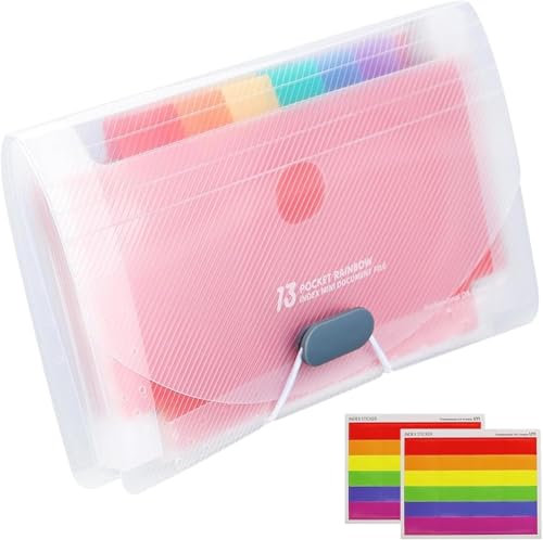 13 Pockets A6 Flashcard Organizer – Portable Style Document Organizer with Colored Dividers, Durable Plastic Expanding File Folder for Index Cards, Notes, Receipts, Coupons, and More