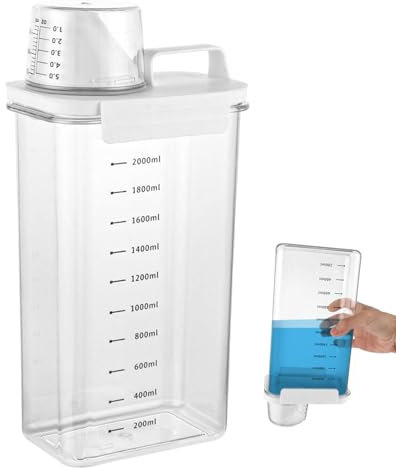 Distributeur de Lessive, 2300ml de Distributeur de Lessive étanche à L'air Avec Gobelet Doseur, Boîte de Rangement de Poudre à Laver, Cartouche de Détergent Transparente, Pour Laverie