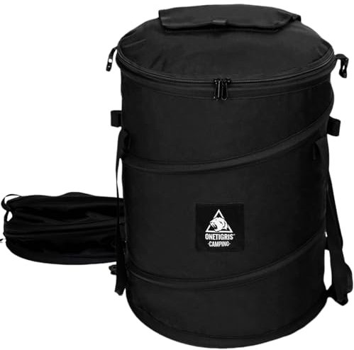 OneTigris Collapsible Trash Can for Camping,12 Gallon Pop up Trash Can with Sorting Clips, Outdoor Collapsible Bin with Lid 600d Oxford Cloth Yard Waste Bags Garden Bag for Camping,Recycling,RV