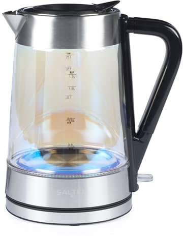 Salter Irisierender Wasserkocher , 1,7L mit blauer LED-Beleuchtung, BPA-frei, Anti-Kalk-Filter, Trockenkochsensor, Automatische Abschaltung, 2200W