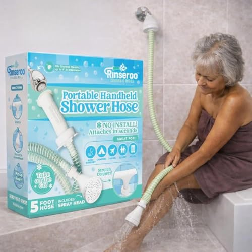 Rinseroo: 1.5m Handheld Shower Hose with Spray Head Removable Extension Arm Converts Fixed Shower Head to Handheld Bathtub.Portable Non-Installable Shower Hose for Seniors