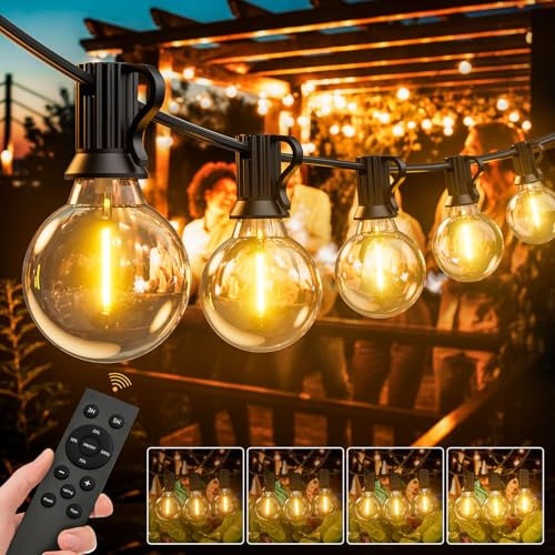 LUCUHM 30M 100FT Festoon Lights Outdoor with Remote – LED Garden String Festoon Lights Mains Powered – Dimmable Garden Light Outdoor Waterproof with Timer for Patio Gazebo Balcony Outside