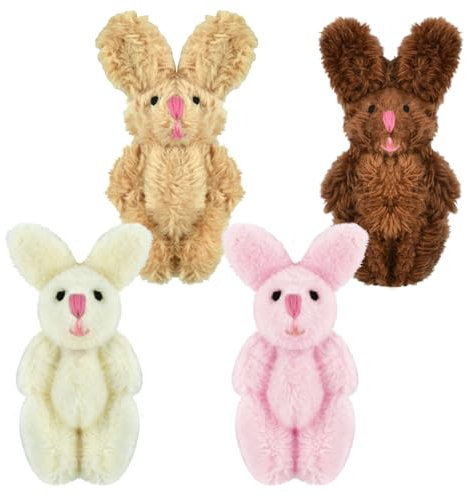 MAOSHYMS Mini Kaninchen, 4 Stück Mini Plüsch Hase,4.5cm Mini Plüsch Klein Hase,Mini Joint Kaninchen Plüsch Hase Kinder Anhänger Puppe Geschenke,Ostern (Farbig 4)