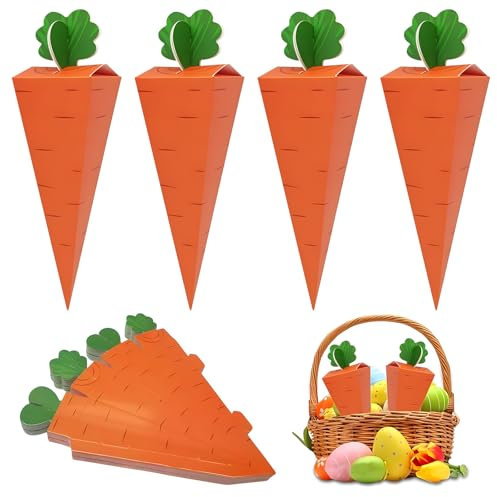 SANLIUSANJIU 50 Stück Geschenkbox Karotten Ostern, Oster DIY Deko, zum Basteln und Befüllen, für Erwachsene SüßIgkeiten Box
