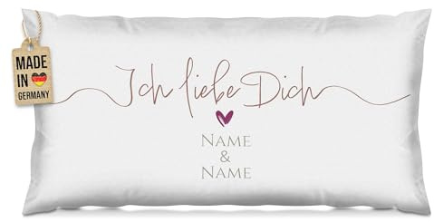 Print Royal PR XXL-Kissen mit 2 Namen selbst gestalten - Ich Liebe Dich - Personalisiertes Geschenk zum Jahrestag, Valentinstag, Geburtstag, Weiß Polyester, inkl. Kissenfüllung, 80x40cm
