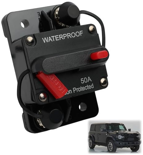 Car Circuit Breaker Fuse Circuit Protection 50 Amp 12V-48V Switchable Power Reset Inline Fuse Holder Inverter Waterproof Thermal Battery Holder Protection for Caravan Troller Truck Motor Marine Boat