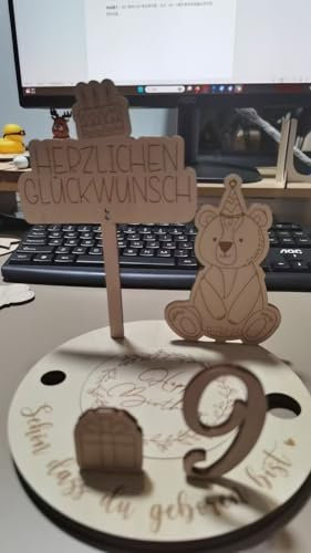 HOUISM Personalisierter Geburtstagsteller aus Holz mit Kerzen, Vase & Zahlen Geburtstagsteller Holz | Geburtstagsteller personalisiert | Kerzenteller Geburtstag Kinder