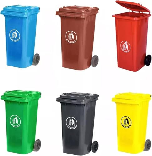 Recycling Wheelie Bin Dustbin Rubbish Waste Trash Kitchen Home Office 100L 120L EN840 | Outdoor Rubbish Waste Can with Wheels | Recycling Food Dustbin (Brown, 100L)