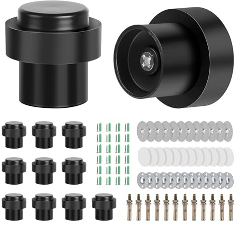 SWAWIS 12 Stück Schwarz Türstopper Boden aus 304 Edelstahl | ø 32mm, Höhe 45mm, mit Aufkleber Selbstklebend und Schrauben, Bodentürstopper, 3 Einbauverfahren