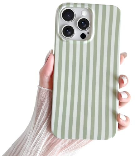 SmoBea for iPhone 16 Pro Max Case Cute Striped Phone Case Soft TPU Slim Shockproof Phone Cover for Women Girls Beautiful and Stylish, Sage Green
