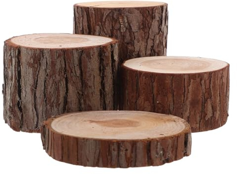 ARTSEWPLY 4pcs Natural Wood Log Slices for Hamster Habitat Decor Rustic Mini Tree Stump Ornaments for Small Animal Cage Accessories and Safe Hamster Supplies for DIY Craft and Exploration