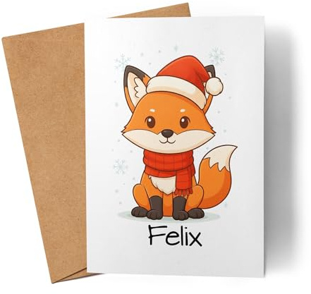 Kiddle-Design Weihnachtskarte Namen personalisiert, Karte Weihnachten Geldgeschenk Junge & Mädchen mit Fuchs, Nikolausgeschenk, für Kinder mit Tier