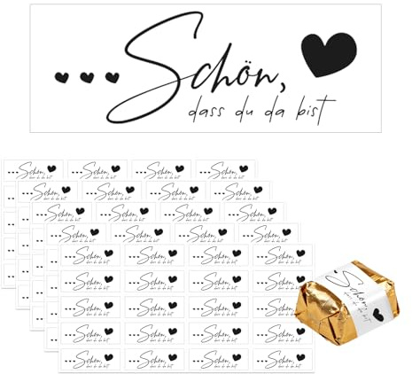 100 Stück Aufkleber Schön, dass du da bist Hochzeit Gastgeschenke Sticker Schwarzes Herz Pralinenaufkleber, Selbstklebende Sticker für Hochzeit Taufe Geburtstag Rechteckig 5 x 1.8 cm