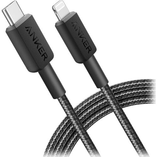 Anker Cable 322 USB-C a Lightning trenzado con certificación MFi para iPhone 15, 14, 13, 12, 11, iPad, AirPods, cable de carga rápida y duradero de sincronización de datos de larga duración, negro, 6