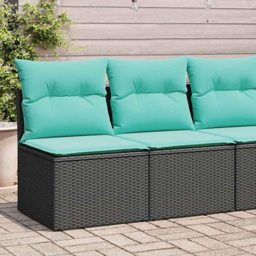 Kaloriko 2-TLG. Garten-Sofagarnitur mit Kissen Schwarz, Poly Rattan, UV-beständig, 55x62x69 cm, für Terrasse und Balkon, Outdoor Möbel Set