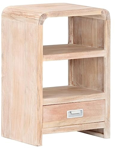 Mhdvray Table de chevet 40 x 30 x 60 cm en bois d'acacia massif laqué blanc avec 2 étagères et tiroir - Design étroit et moderne - Table d'appoint robuste pour chambre à coucher, salon, couloir