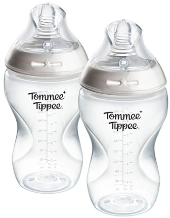 Tommee Tippee-Babyflaschen, Natural Start Anti-Kolik-Flasche 340ml, 2er-Pack, mit mittlere Trinkflussgeschwindigkeit brustähnl. Sauger, Anti-Kolikventil, selbst steril., Zubehör