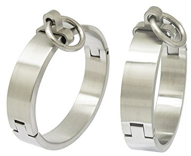 ACECHANNEL Edelstahl Handgelenk Manschetten Armband Abschließbarer Armreif mit Abnehmbarem O-Ring Restraints Armbänder Brush Silver 60MM x 50MM Unisex-S