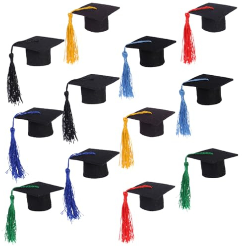 OSALADI 12 Pcs Mini Graduation Cap Bottle Toppers, Cute Graduation Hat for Wine Bottles, Party Supplies, Assorted Colors, Party Decorations