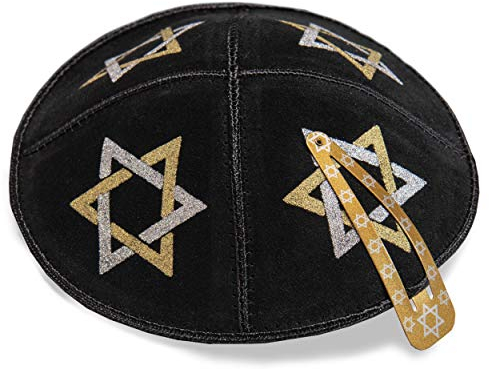 JL Kippha's 16 cm Jüdische Leder schwarz Kipa Kippa Synagoge Davidstern Design