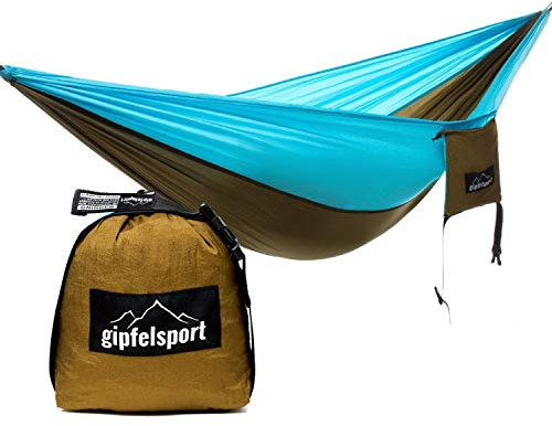 gipfelsport Ultraleicht Hängematte Oliv/hellblau Gurte
