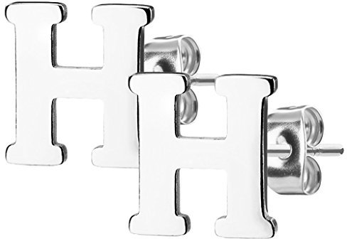Mianova Damen Kinder Ohrstecker Ohrringe Stecker mit Buchstaben Alphabet Edelstahl Silber Buchstabe H