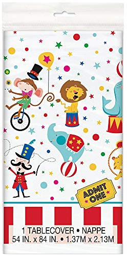 Circus Carnival Multicolor Rectangular Plastic Table Cover (137cm x 213cm) 1 Piece - Durable, Festive Design for Parties & Events