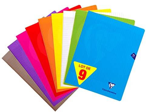 ClaireFontaine 299361AMZC - Set mit 9 Heften Mimesys, 48 Blatt, DIN A4+, 24 x 32cm, 90g, französische Lineatur, 1 Set, farbig sortiert