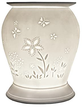 Cello Porcelain Barrel Electric Wax Melt Burner – Flower Pattern with 3D Image Projection Home Bedroom Decor Bulb Wax and Essential Oil Warmer Room Fragrance Gift for Family