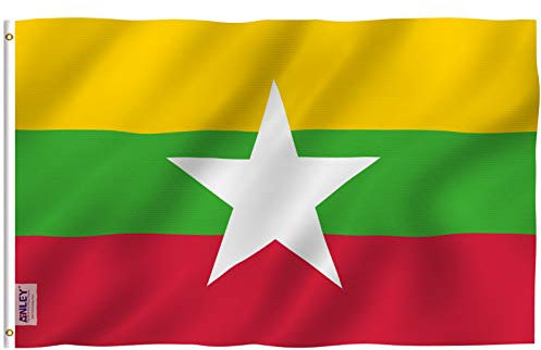 Anley Fly Breeze 3x5 Piedi Bandiera Myanmar - Colore vivido e Resistente allo sbiadimento UV - Intestazione di Tela e Doppia Cucitura - Bandiere Repubblica della Unione del Myanmar Poliestere