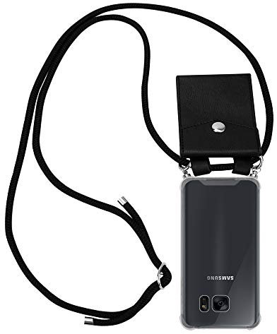 Cadorabo Handykette kompatibel mit Samsung Galaxy S7 Schutzhülle TPU Silikon Case Necklace Design Slim Kratzfest Kordel Band mit Etui Rundumschutz Case Hülle für Galaxy S7 in Schwarz