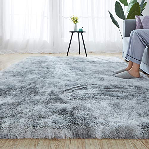 YUANBIAO Langflor Teppich 120x400cm Waschbar farbecht Lammfell-Teppich Kurzflor für Wohnzimmer flauschig, Hellgrau
