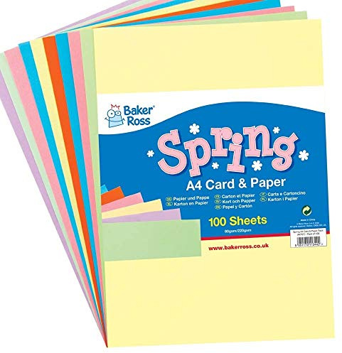 Baker Ross AX707 Frühling Bastelkarton und Bastelpapier - 100 Blatt, DIN A4 Pastell Karte und Papier fürs Osterbasteln für Kinder und Erwachsene