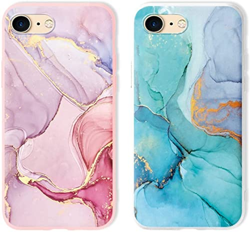 Yoedge 2 pezzi Cover per iPhone SE 2022/SE 2020/7/8 in silicone rosa e bianco motivo disegno ultra sottile antiurto custodia di protezione in TPU morbida bumper cover case per iPhone 8/7 Se 2020 4,7,