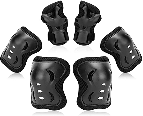 Kindersport Schutzausrüstung Set, 3-in-1-Knieschoner | Ellbogenschützer | Handgelenkschutz für 6-16 Jahre Kinder, Schonerset für Anfänger im Reiten Skating Rollerblading Inlineskating Roller (Schwarz)