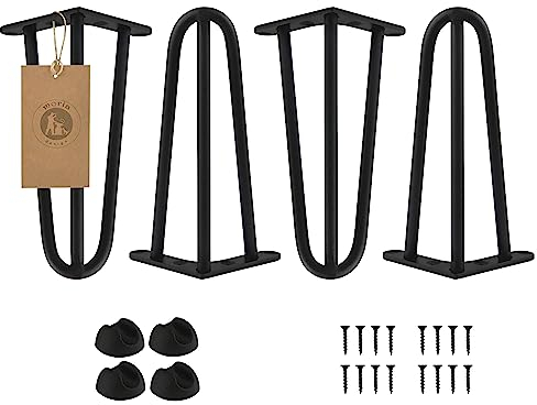 MORIA DESIGN 4er Set Hairpin Leg | Möbelfüße, Tischbeine von 10 bis 80 cm | für Schrank, Hocker, Nachttisch, Couchtisch | Tischfüße mit Bodenschoner und Schrauben | 30 cm - 3 Streben (Metall, Schwarz)