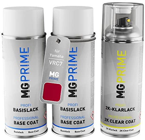 MG PRIME Motorradlack 2K Spraydosen Set für Yamaha VRC7 Red Cocktail Pearl Grundlack Basislack 2 Komponenten Klarlack Sprühdose