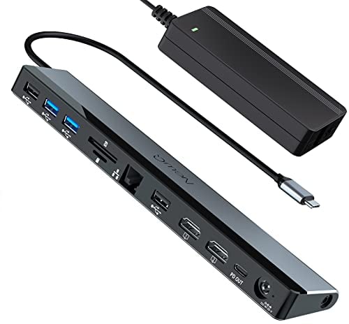 NewQ - Docking station USB C con adattatore di alimentazione: NewQ 12 in 1 Thunderbolt 3 | 4 Dock, Dual 4K HDMI, 4 USB, audio, Ethernet, slot SD/TF, uscita PD da 18 W, per Mac, HP, Dell, Lenovo