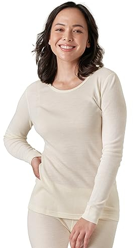 LAPASA Damen 100% Merinowolle Thermo Unterhemd, Premium Merino Wolle Thermounterwäsche, warmes Rundhals Langarmshirt Langarmpullover (L48), Nude, XXL