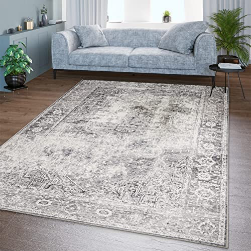 TT Home Wohnzimmer Teppich Flachgewebe Marokkanisch Design Used Look Ornamente Waschbar, Farbe:Beige, Größe:140x200 cm
