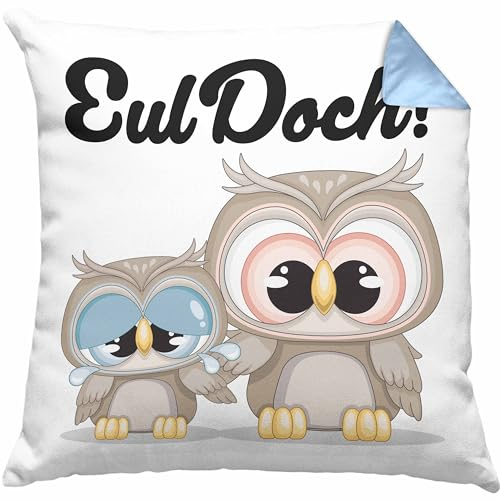 Trendation Eul Doch Kissen mit Füllung 40x40 Geschenk für Euelen-Fans Geschenkdiee (Blau)