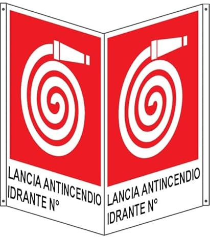 NEW CARTELLO SEGNALETICO BIFACCIALE - Lancia antincendio idrante Numero - In Alluminio Con Stampa Diretta U.V. (IDEALE ANCHE PER ESTERNO) (20X31 CM)