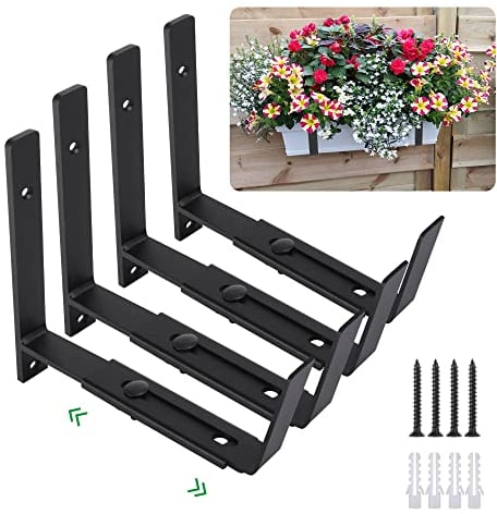 Maotong Verstellbare Blumenkastenhalterungen für Fenster, robuste Wandhalterung, Blumenkastenhalter für Pflanzkasten, Tiefe (von vorne nach hinten), 15,2 bis 30,5 cm, Schwarz, 4 Stück