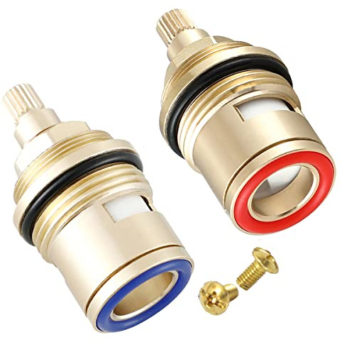Tap Valves Quarter Turn Ceramic Cartridges 3/4 53MM 20 Teeth with Screws | Solid Brass Basin Hot and Cold Inner Faucet Valve Pair Cartridge for Bathroom Replacement
