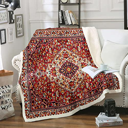 Orientalische Decke 150x200 Jahrgang Persische Blumen Decke Werfen für Mädchen Frauen,Boho Tribal Fuzzy Decke Traditionelle Ästhetische Fleece Decke,Hippie Paisley Mandala Schlafzimmer Dekor Rot