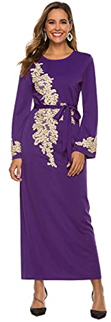 Damen Sommerkleid Muslimische Kleid Lslamisch Einfarbig Gebetskleid für Frauen Muslim Abendkleid Besticktes Abend Abaya Damenkleid Freizeitkleid Damen LangärmligRobe Länge Strickjacke mit Hijab