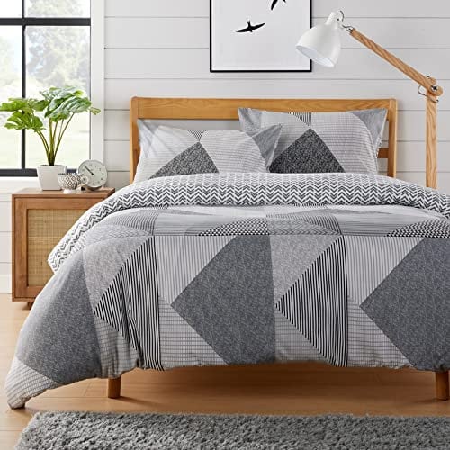 Olivia Rocco Easy Care Printed Duvet Cover Set 100% Polyester Breathable Stylish Comforter Reversible Quilted Bedding Bed Sets With Pillowcases JASPER DUVET SET, GREY DOUBLE