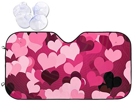 Parasole per auto con cuori rosa universale per ispessire il veicolo anteriore per finestrino blocca i raggi UV per mantenere la tua auto fresca in forma per la maggior parte delle taglie Suv