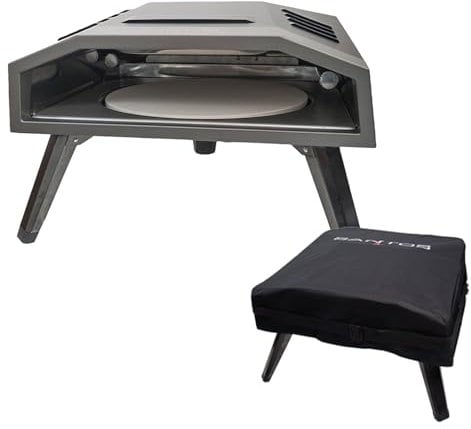 SANTOS Pizzaofen O-160 - inkl. innovativem Pizza-Drehteller & U-Brenner - Pizzastein Ø37cm- 360° Bräunung - Gas-Pizzaofen - inkl. passender Abdeckhaube